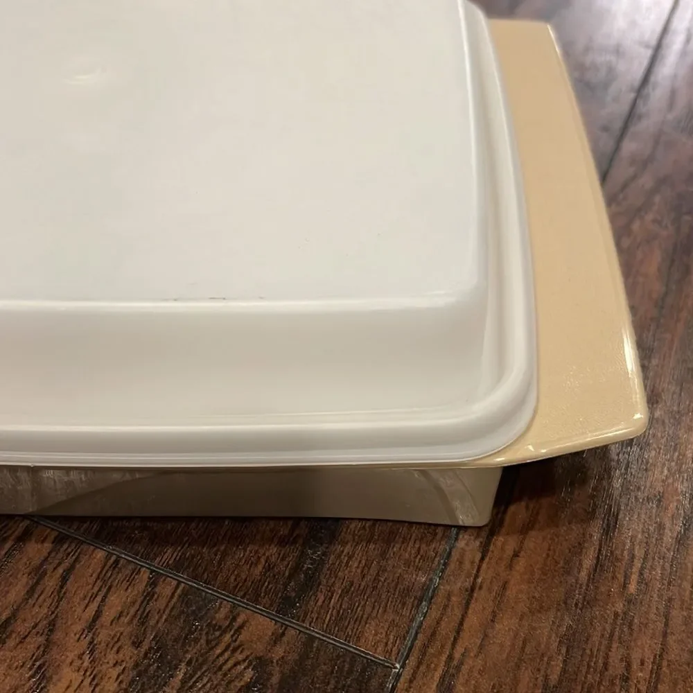 TUPPERWARE Vintage Deviled Egg‎ Keeper Carrier Tray With Lid Almond Tan  723-3